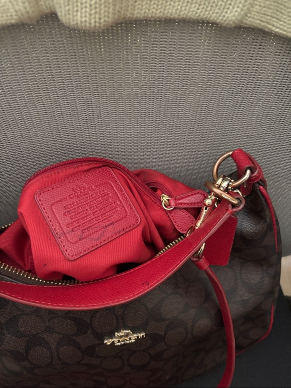 Coach Brown Signature Hobo with Red Trim and Gold Hardware - Picture 3 of 5